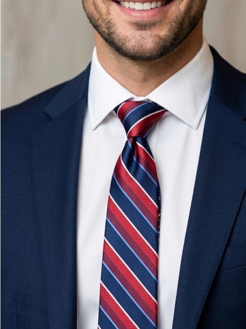 Men's Red and Navy Striped Tie by